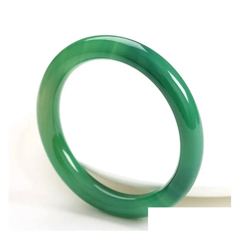 Bangle Send Certificate Real Green Jade 7A Certified Jades Stone Bracelet Bangles Jadeite Hand-Carved Emerald Fine Jewelry Drop Deli Dhubj