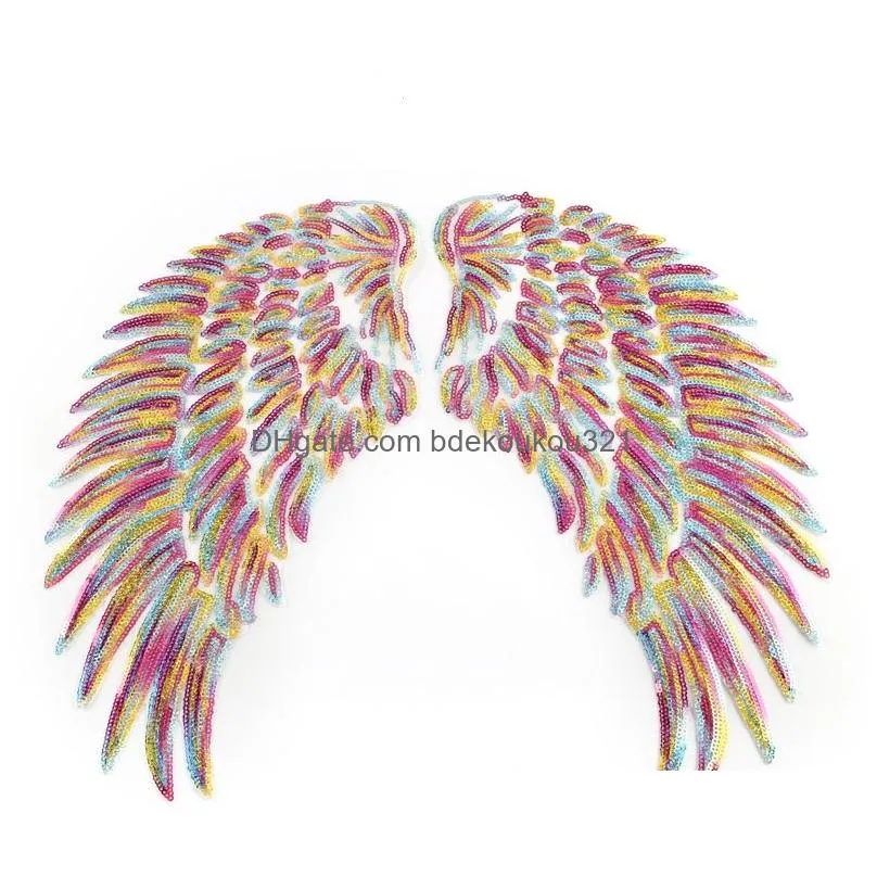 Sewing Notions & Tools Gold Sier Rainbow Angel Wing Feather Sequin Sew Iron On Es 33.5X32Cm For Dress Jeans Shirt Diy Appliques Drop Dholu