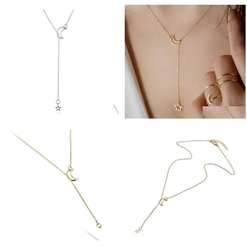 Pendant Necklaces Choker Necklace Moon Star Gold Sier Color Alloy Chain Collar For Women Party Jewelry Drop Delivery Pendants Dhyaf