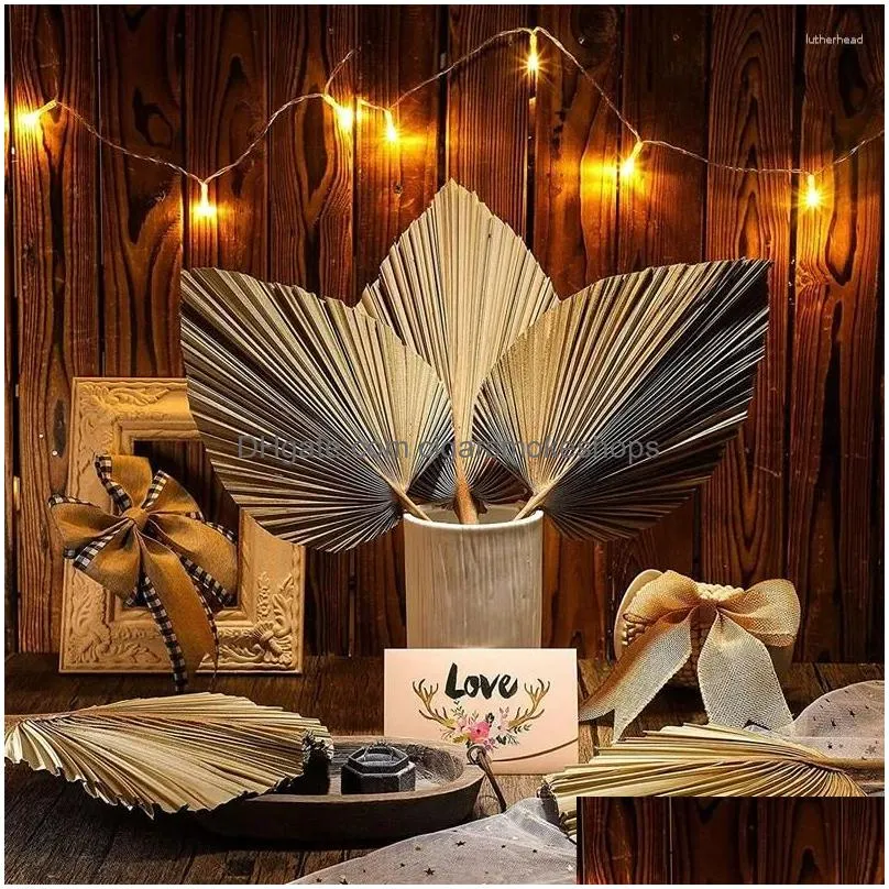 Decorative Objects & Figurines 5Pcs Natural Dried Palm Leaves Tropical Fans Boho Dry Decor For Home Kitchen Wedding Drop Delivery Gard Dhshb