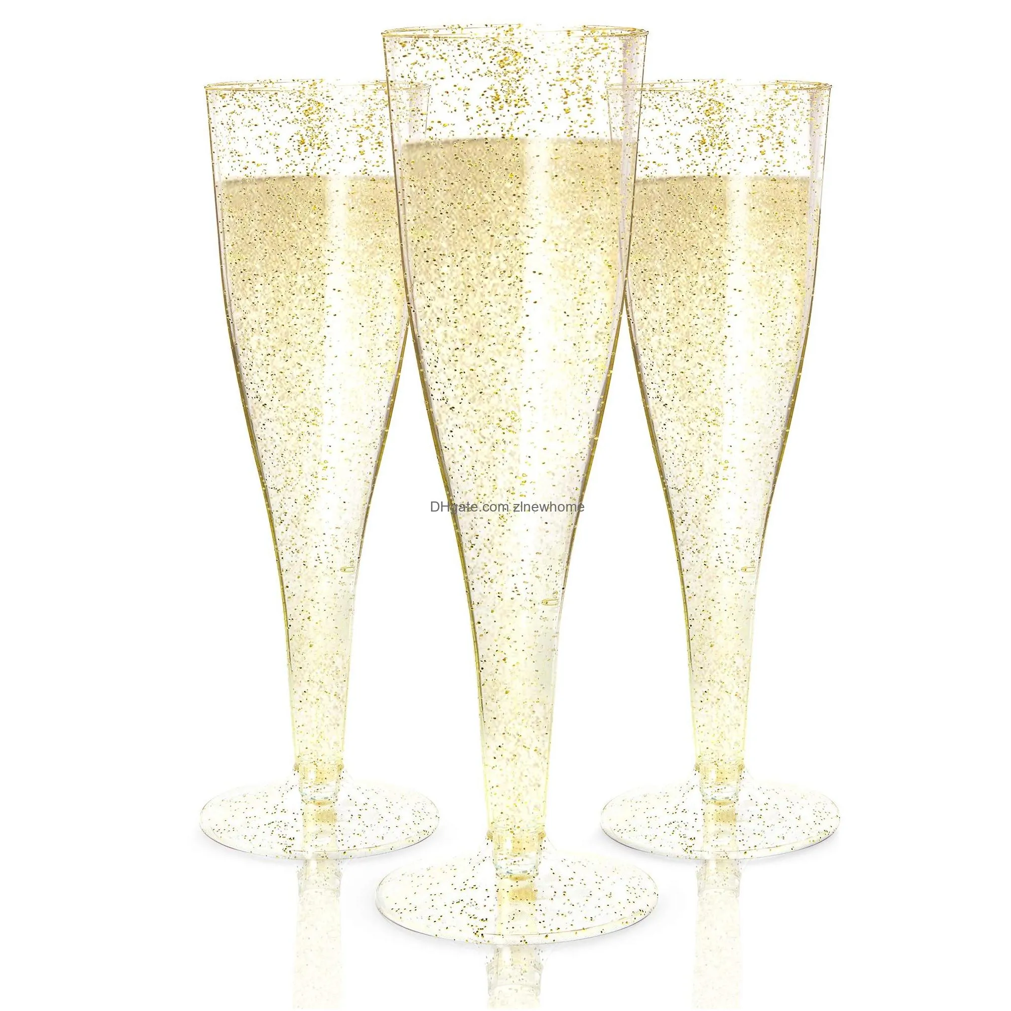 Other Drinkware Champagne Flutes Plastic Disposable Cup Gold Glitter Wine Glasses For Parties Mimosa Bar Wedding Party Supplies Drop D Dhsei