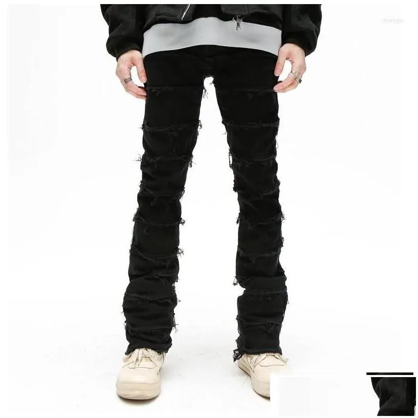 mens jeans mens retrowork flared pants grunge wild stacked ripped long trousers straight y2k baggy washed faded for men drop delive