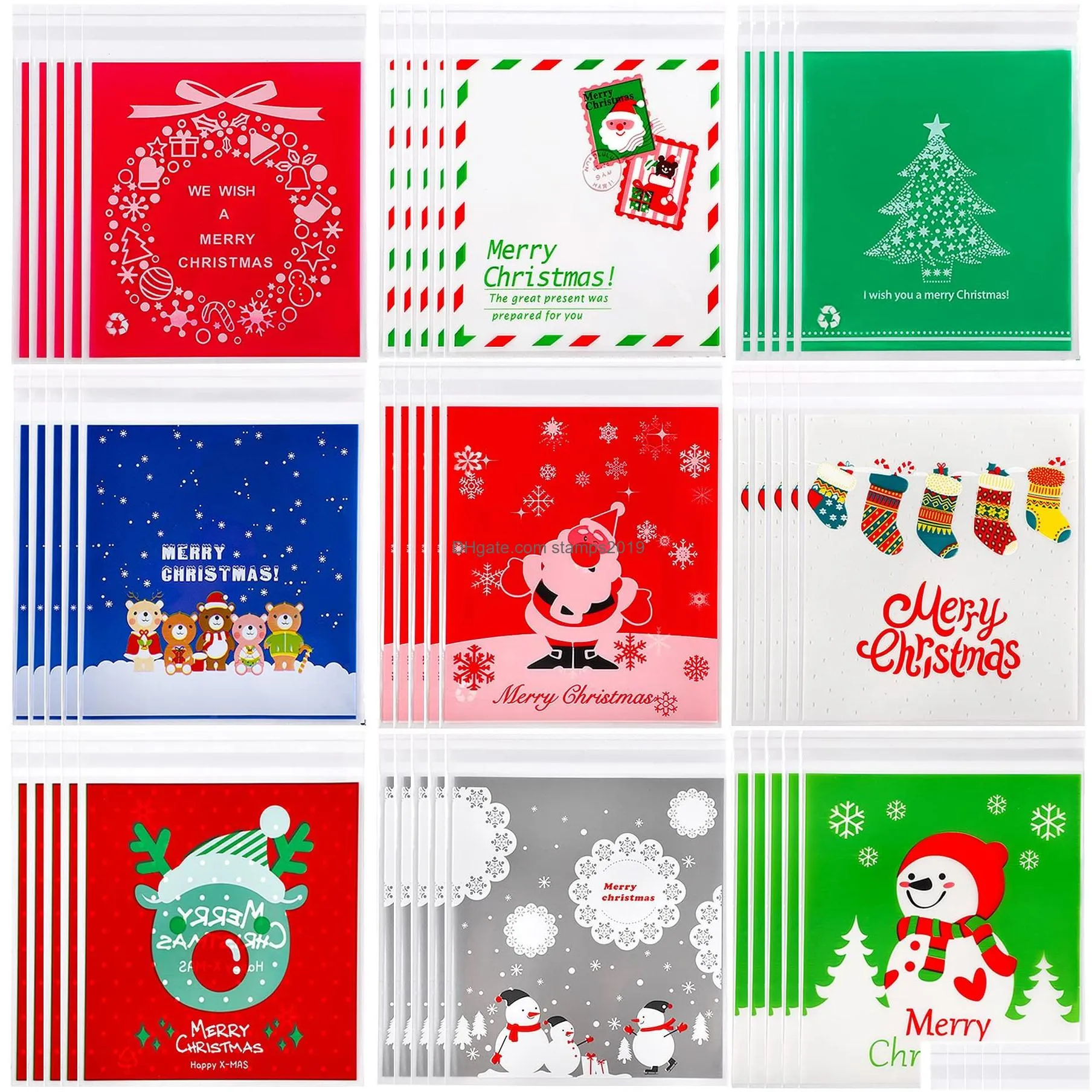 christmas cellophane bags christmas candy bags holiday clear treat bags self-adhesive candy cookie bags gift cello bags