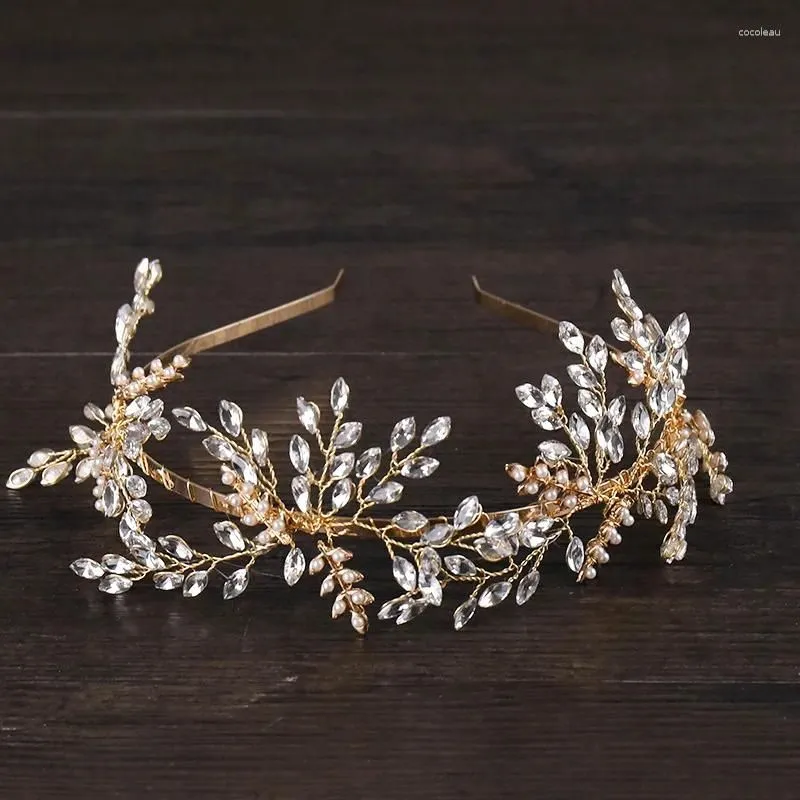 Hair Clips Crystal Pearl Headband Hairband Tiara For Women Rhinestone Leaf Bridal Wedding Accessories Jewelry