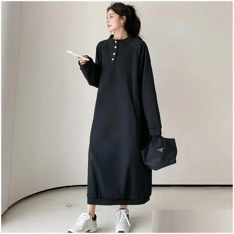 Casual Dresses Half High Collar Pullover Oversized Dress For Women Loose Fitting Long Autumn Fashion Solid Color Streetwear