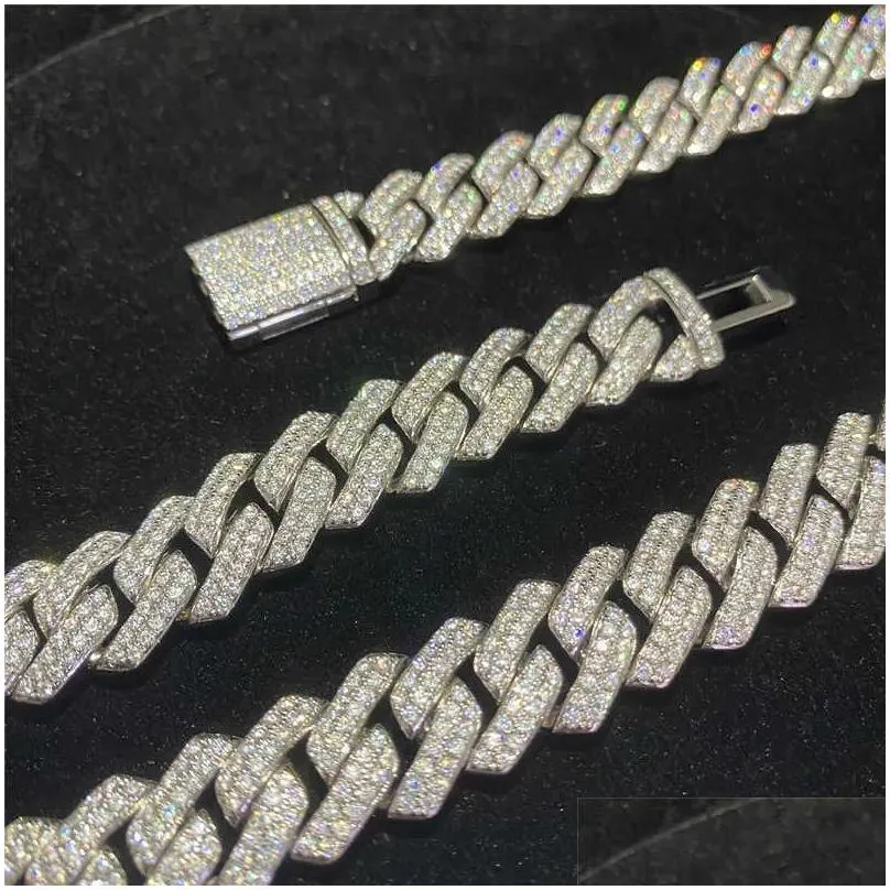 Iced Out Moissanite Chains Cuban Bracelet Bling Moissanite Diamond Cuban Link Chain Hip Hop Men Jewelry Necklace