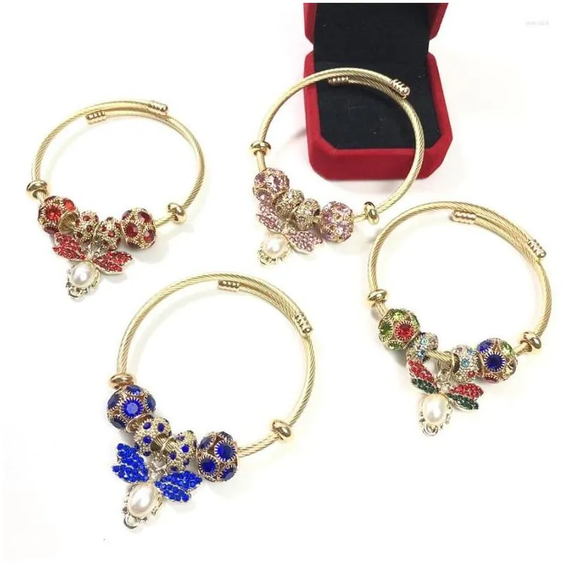 Bangle Vintage Sier Color Charm Bracelets For Women Wife Diy Crystal Beads Bee Bracelet Pseira Jewelry Special Offer Drop Delivery Dhdkh