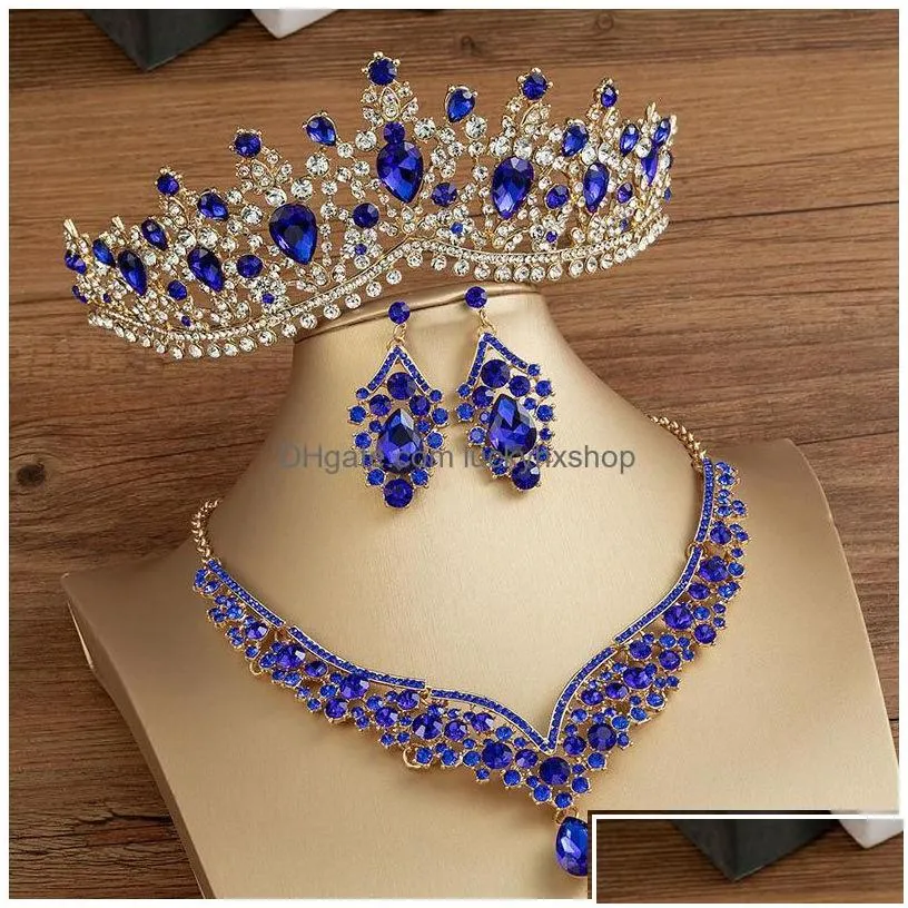 Jewelry Sets Kmvexo Gorgeous Crystal Ab Bridal Fashion Tiaras Earrings Necklaces Set For Women Dress Crown Drop Delivery Dhoy5