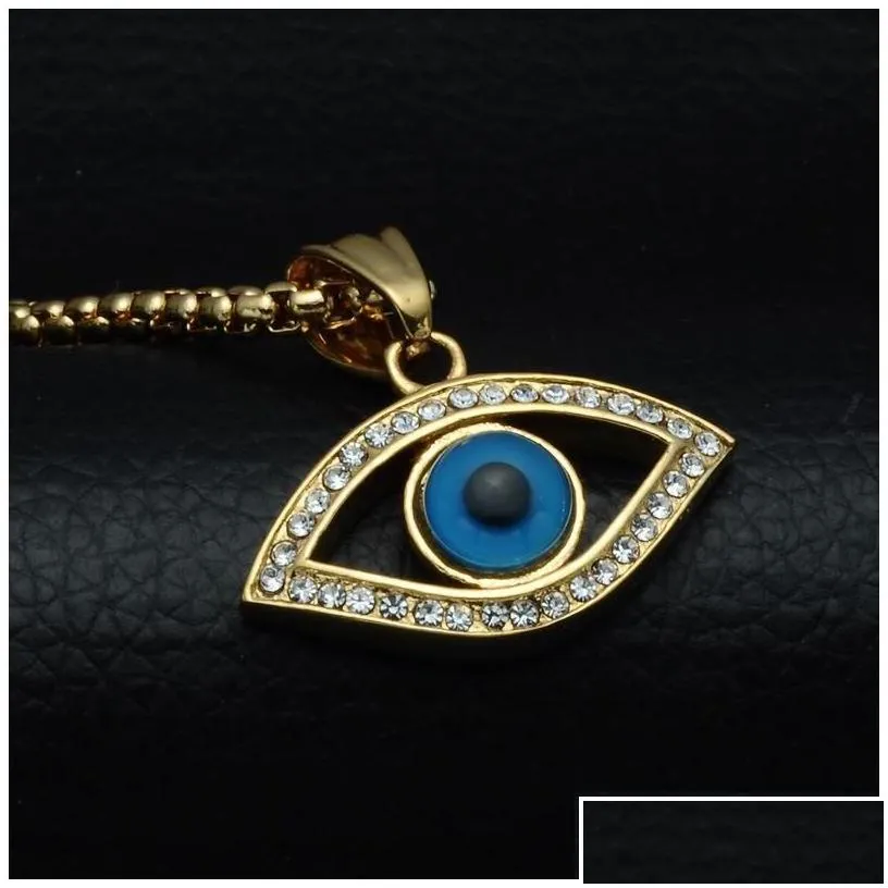Pendant Necklaces Turkish Blue Eye Necklace Gold 316L Stainless Steel Evil Eyes Chains For Women Fashion Crystal Rhinestone Mens Luc