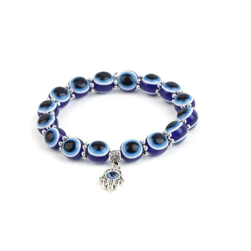 Beaded 8Mm 10Mm Lucky Fatima Blue Evil Eye Charms Strands Bracelets Beads Turkish Pseras For Women Drop Delivery Jewelry Dhj0C