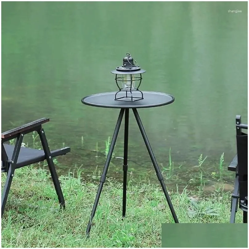 Camp Furniture Outdoor Folding Round Table Portable Liftable Aluminum Alloy Cam Accessories Drop Delivery Sports Outdoors Camping Hiki