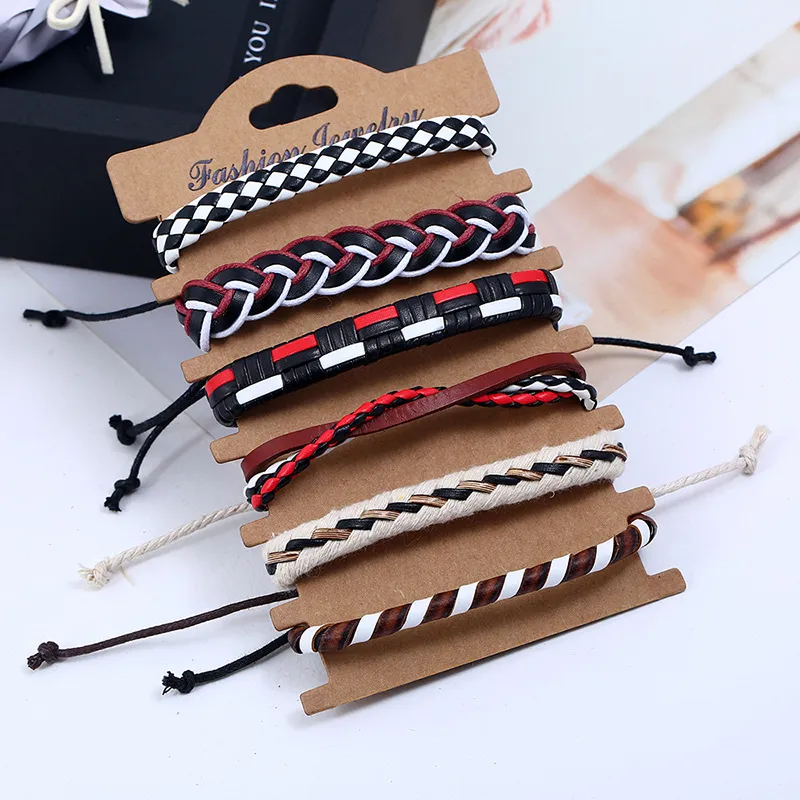 Charm Bracelets Rope Weave Braided Leather Bracelet Vintage Style Diy Combination Set Stam Woven Men Drop Delivery Otzic