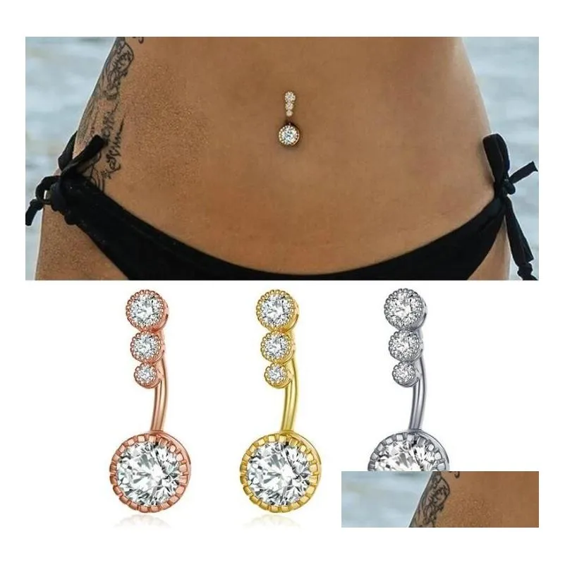 Navel Bell Button Rings Diamond Dangle Belly Bars Ring Crystal Flower Shape Body Jewelry Piercing Drop Delivery Dhmxr