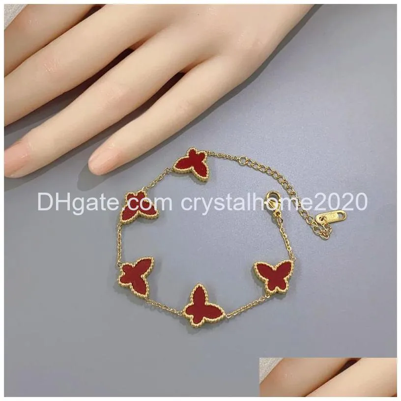 Charm Bracelets Fashion Design Double Side Clover Bracelet 18K Gold Stainless Steel Jewelry For Gift Drop Delivery Otc18