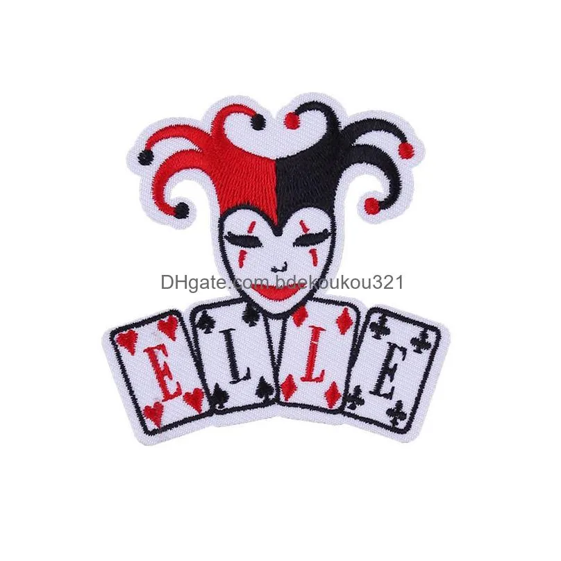 Sewing Notions & Tools Punk Iron On Es Lucky Poker Ace Of Spades Hearts Card Embroidered Appliques For Clothes Jackets Diy Accessorie Dh0Yo