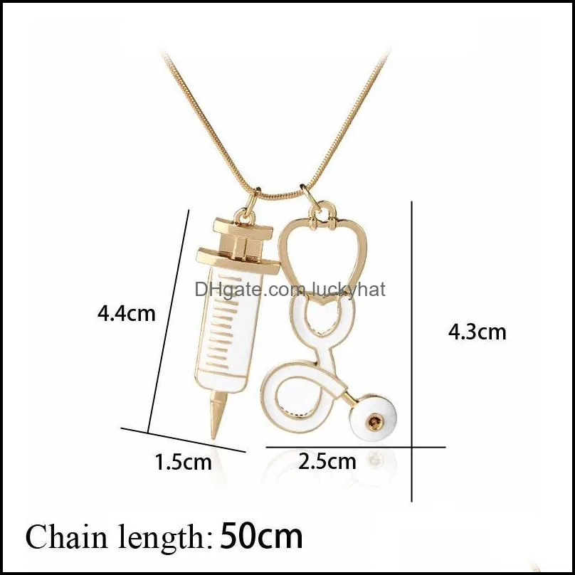 Pendant Necklaces Fashion Medical Jewelry Stethoscope Syringe Charms Necklace For Women Snake Chain Doctor Nurses Medicine School Grad Otpzv