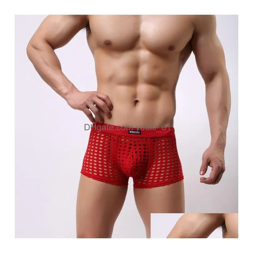 Underpants Underwear Men Fashion Boxers Shorts Man Cute Mesh Boxer Boys Y Panties Gay Male Short Mens Under Wear Fishnet Drop Deliver Dhhwc