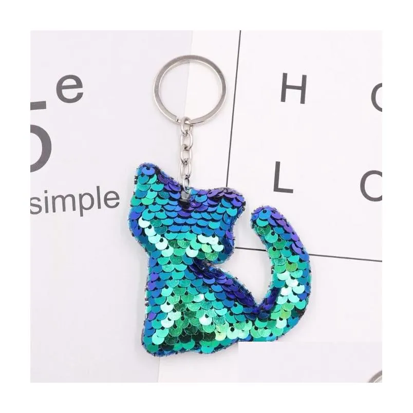 Key Rings Cat Keychains Colorf Sequins Glitter Holder Keyring Chain For Car Cellphone Bag Handbag Charms Drop Delivery Jewelry Dhd8Z