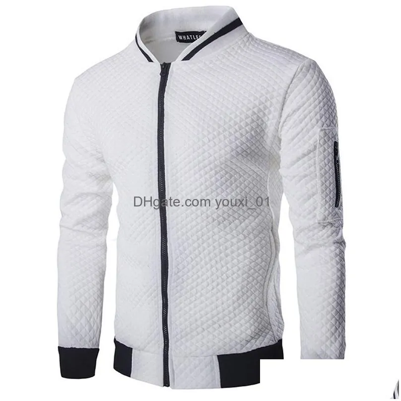 Men`S Jackets Wholesale- New Trend White Jacket Men Veste Homme Bomber Mens Fashion Slim Fit Argyle Zipper Varsity Casual For Drop Del Dhqil