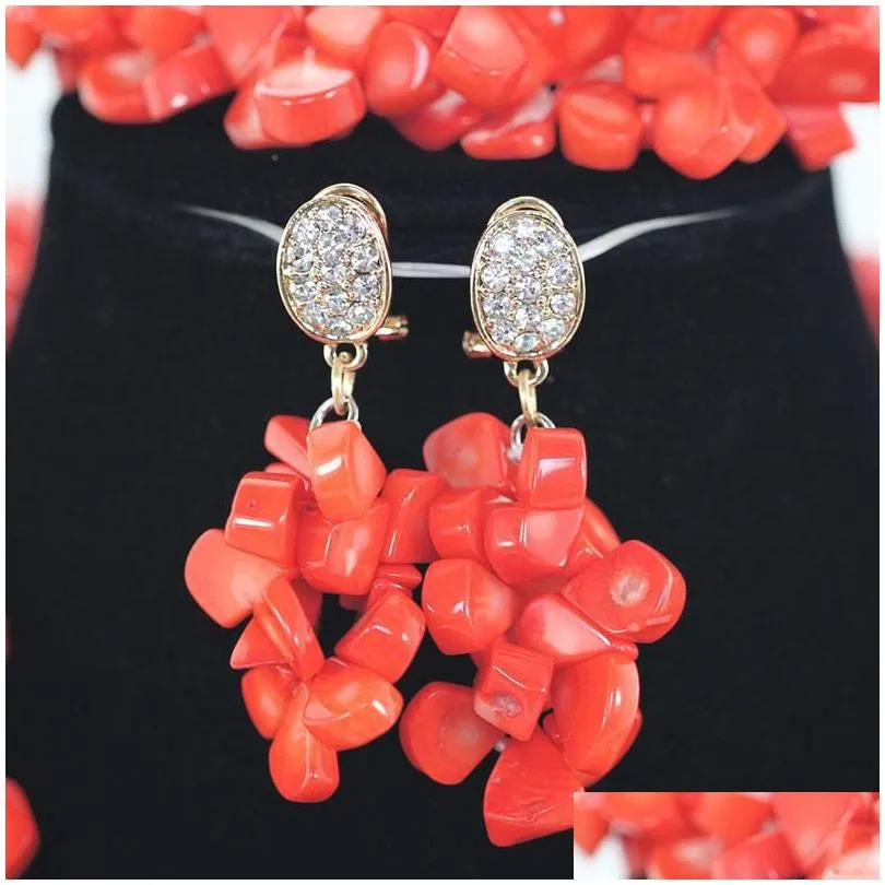 Earrings & Necklace Latest Design Nigerian Coral Beads Jewelry Set Real Wedding African Big Gold Pendant Statement Cnr832 Drop Delive Dhjab