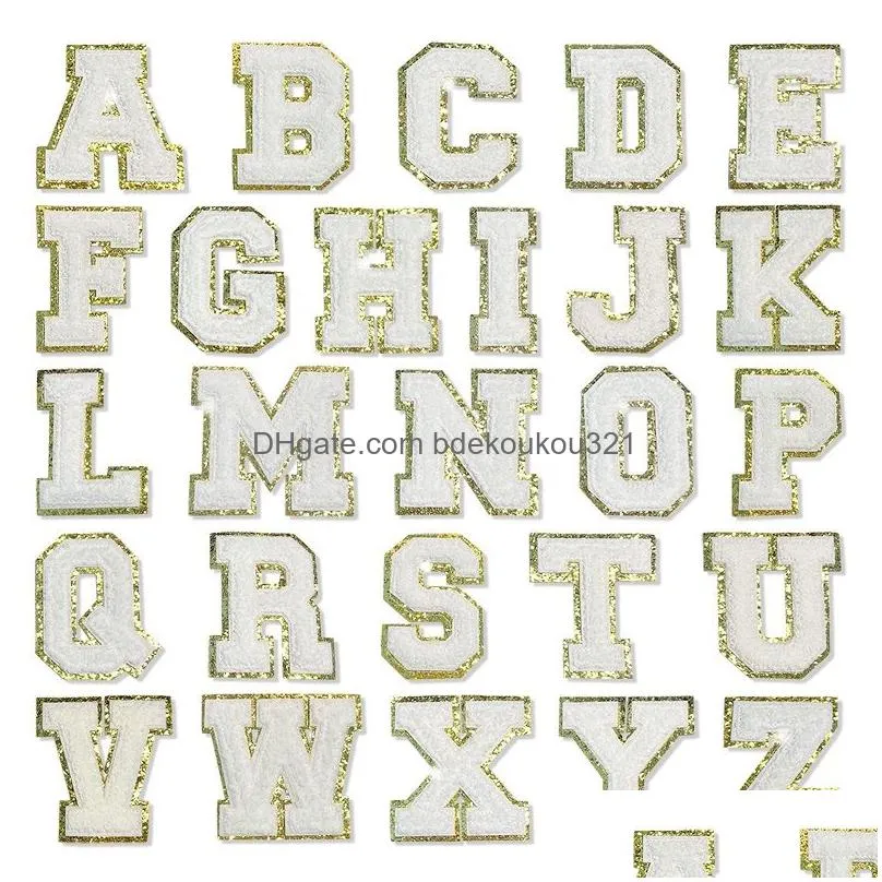 Sewing Notions & Tools Chenille Letter Es With Gold Glitters Sew On Varsity Initial White Iron Alphabet Appliques For Team Costume De Dhkxv