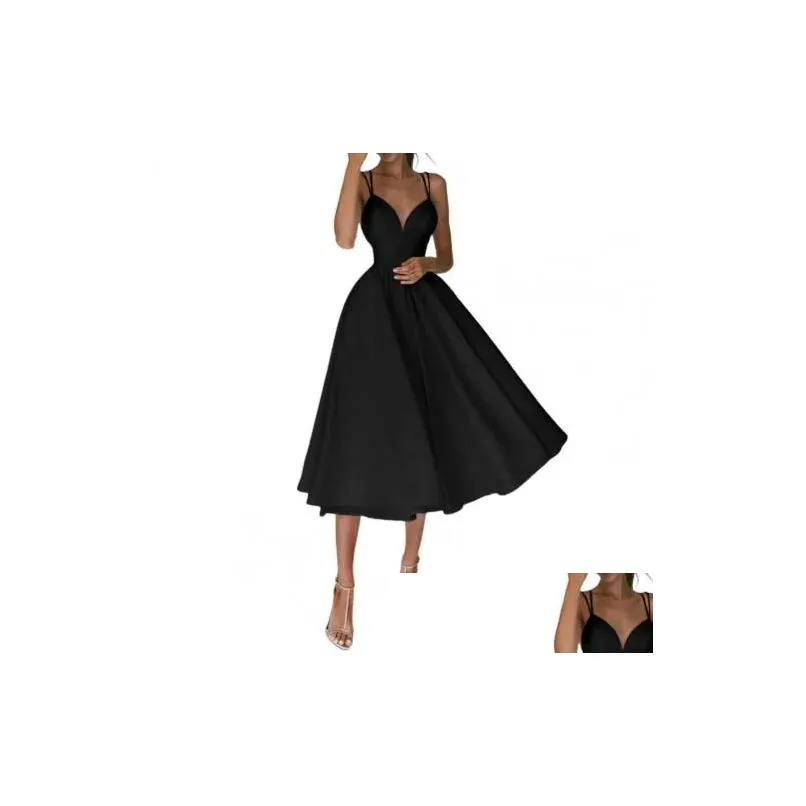 Casual Dresses Women`s Deep V Neck Sleeveless Elegant Formal Prom Long Maxi Cocktail Party Ball Gown Bandage Blackless Dress Red Black