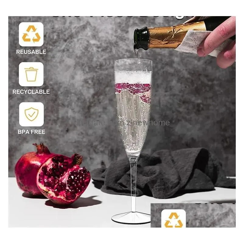 Other Drinkware 6Oz/8Oz Clear Plastic Champagne Flute Ideal For Home Daily Life Wedding Toasting Party Disposable Cup Drop Delivery Ga Dhb7H