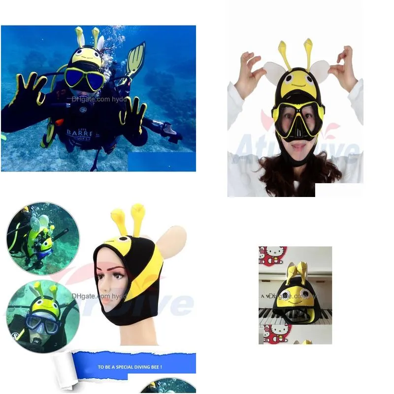 4mm warm sbr diving cartoon hat lovely cartoon bee diving hood divers cap helmet adults custome swimming cap6837435