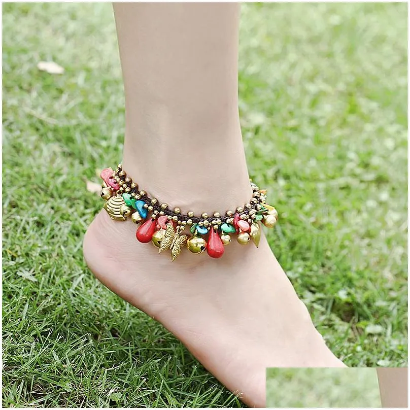 Bohemian style Mancheng jewelry copper accessories half water drop hand woven beach Anklet lady