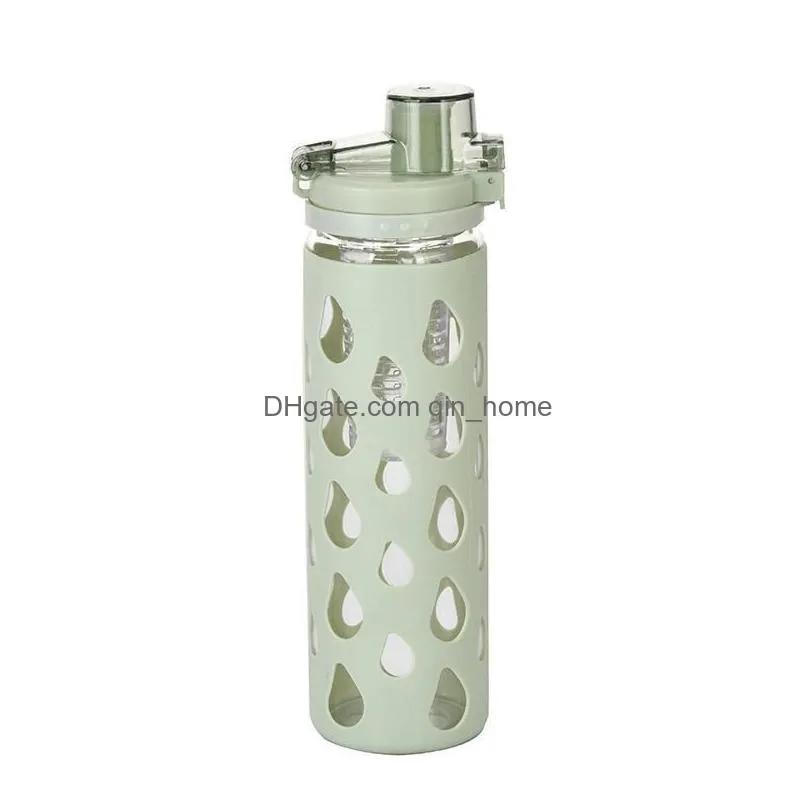 600ml straight glass water bottle with silicone sleeves camping water tumbler by sea rra13287