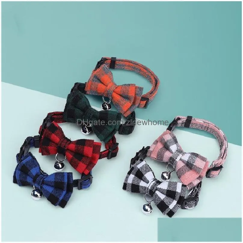 Cat Collars & Leads Collar Breakaway With Bell And Bow Tie Cute Plaid Patterns Design Adjustable Kitty Safety Pet For Cats From Drop D Dhdkz