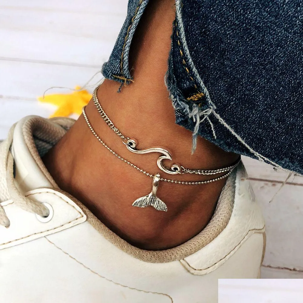 New summer wind wave Anklet beach Mermaid tail 2-piece Anklet set