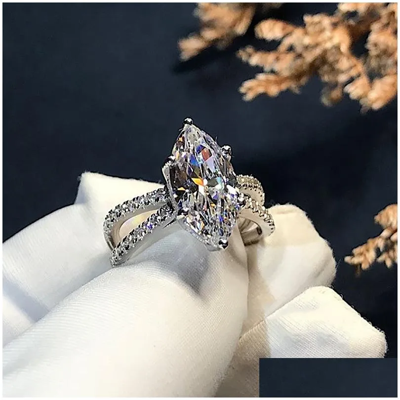 Elegant Marquise cut 3ct Lab Diamond Ring White Gold Filled Bijou Engagement Wedding band Rings for Women Bridal Party Jewelry