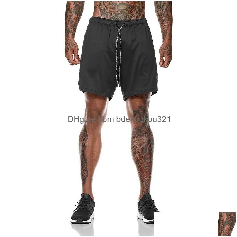 Men`S Shorts Men 2 In 1 Camo Running Jogging Gym Fitness Training Double-Deck Quick Dry Beach Short Pants Male Summer Sports Workout Dhgnx