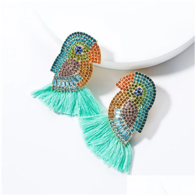Stud Parrot Tassel Earrings Studs Casual Party Simple Acrylic Dangle Fashion Metal Rhinestone Birds Drop Earring Womens Charm Stateme Dh9Uq