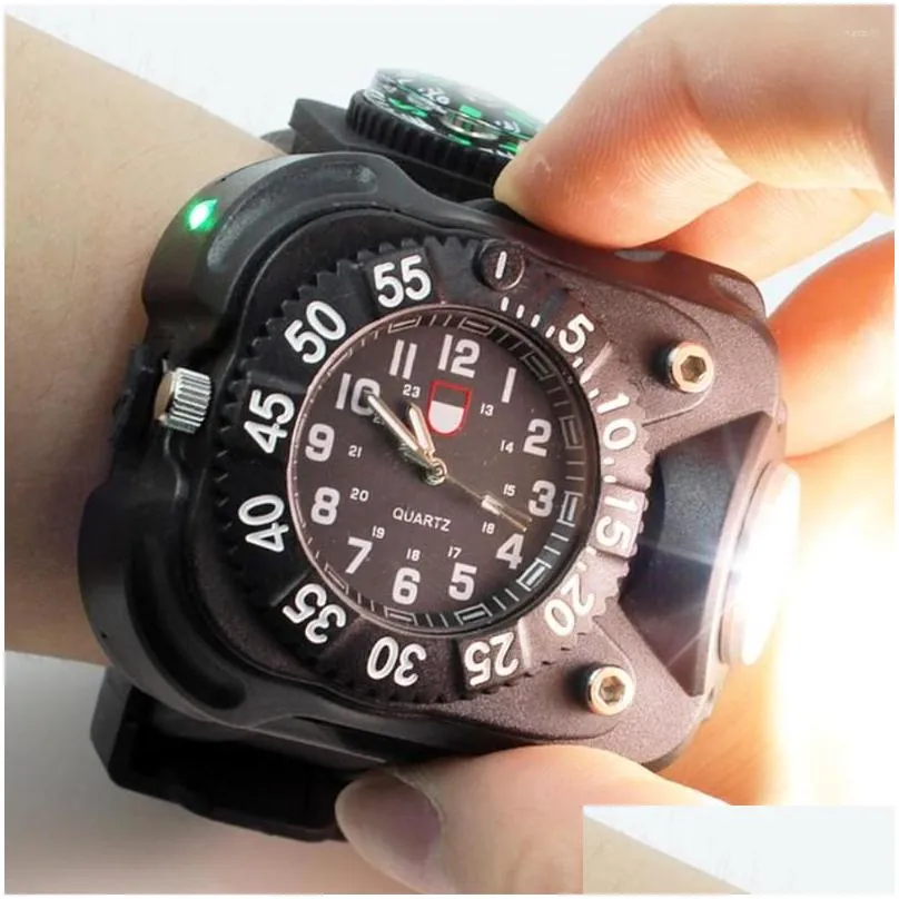 Flashlights Torches Outdoor Watch Tactical Rechargeable LED Wristlight Waterproof Wrist Lighting Lamp With Compass