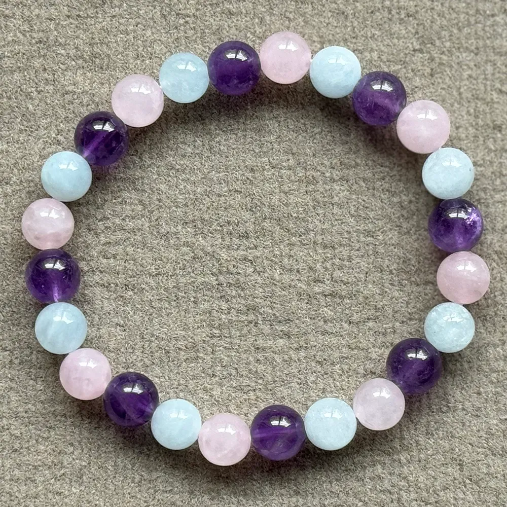 MG2107 Aquamarine Amethyst Madagascar Rose Quartz Mixed Gemstone Bracelet New Arrival Womens Chakra Yoga Wrist Mala