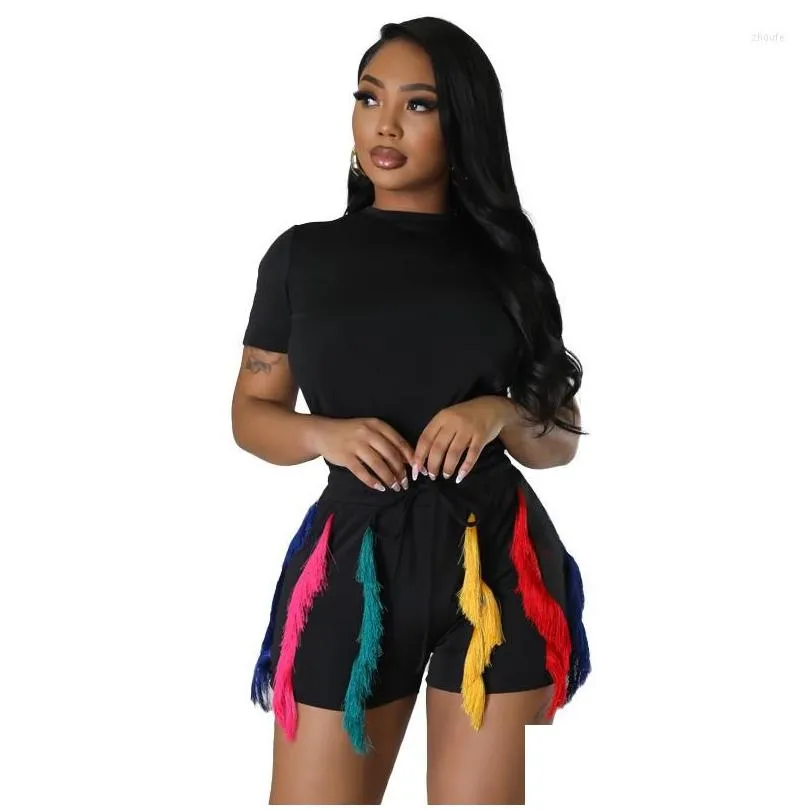 Women`s Tracksuits Gotoola 2023 Show Temperament And Exquisite Casual -Selling Short Sleeve Vest Drawstring Multicolored Tassel Shorts