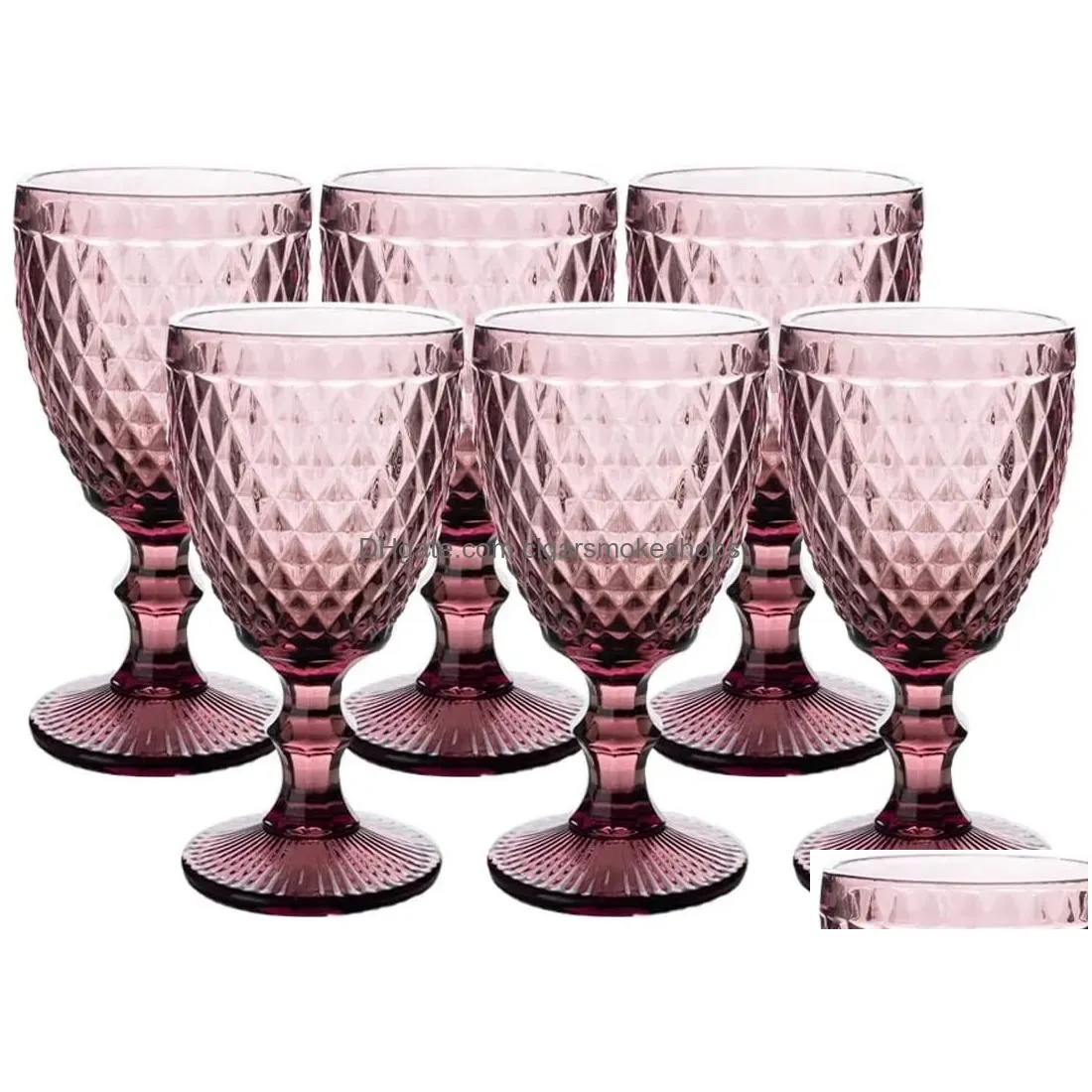 Wine Glasses 10Oz Vintage Glass Goblets Embossed Stemmed Colored Drinking Fy5509 Jy08 Drop Delivery Home Garden Kitchen, Dining Bar Dr Dhvxj