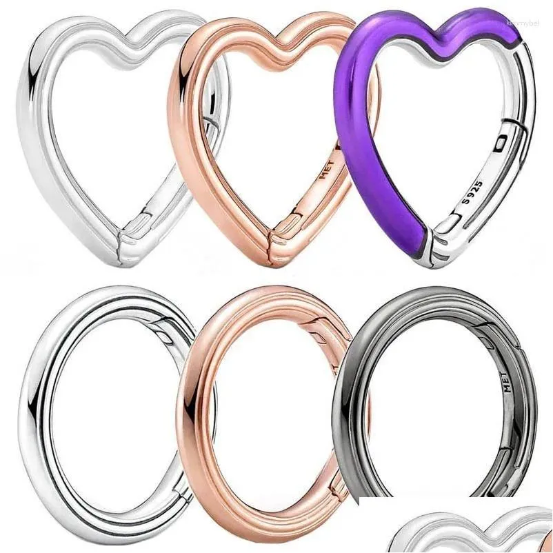 Loose Gemstones Original Rose ME Styling Round & Purple Heart Connector Charm DIY Jewelry Fit 925 Sterling Silver Bead Bracelet