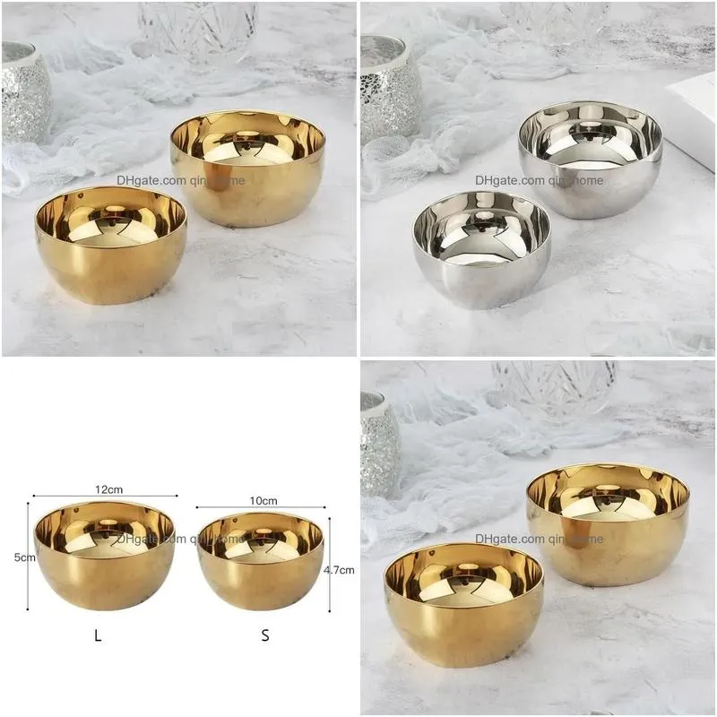 304 stainless steel bowls golden/silver double-layer insulated kitchen tableware soup sauce rice noodle ramen food container 1pc