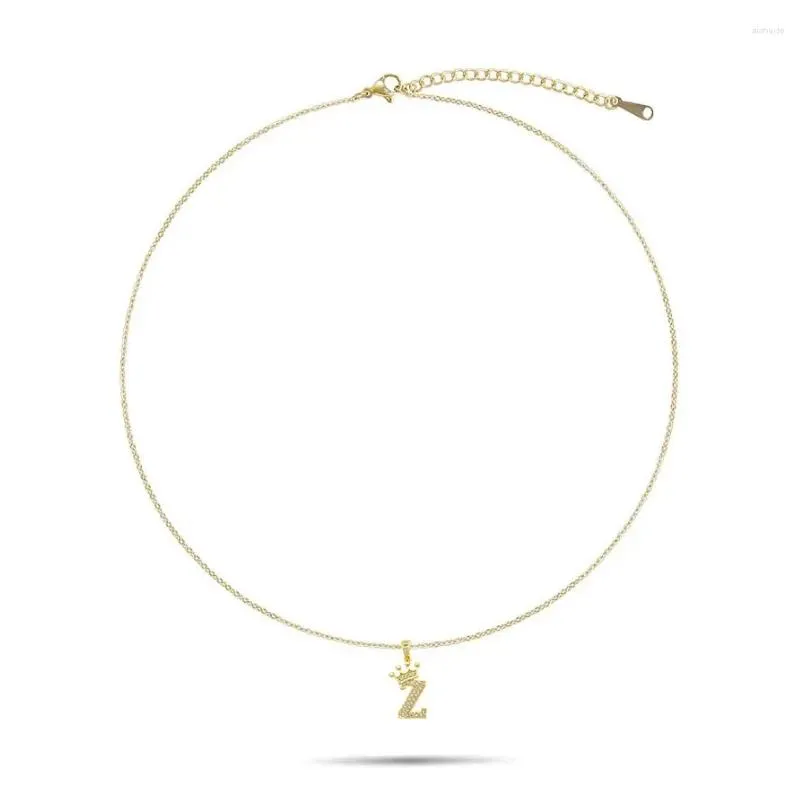 Chains Gold-Plated Good Quality A-Z Letter Beads Brass Chain Necklace Women Alphabet Crown Simple Copper Cz Jewelry Present Drop Deli Ot0J7