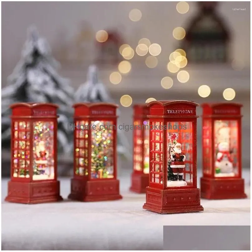 Decorative Objects & Figurines Christmas Vintage Night Lights Snowman Santa Light Up Glitter Phone Booth Ornament Gifts Dropship Drop Dhfrx