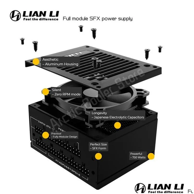 Fans Coolings Lian Li SP750 Small Power Supply SFX Rated 750W Gold Medal Full Module O11D MINI PSU Desktop Computer ITX MOBO