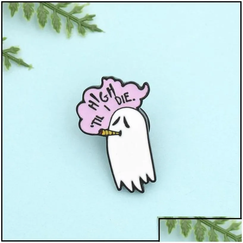 pins brooches cute smoking boo ghost enamel pin brooch cartoon women men denim jackets lapel pins backpack badges kids fash dhgarden