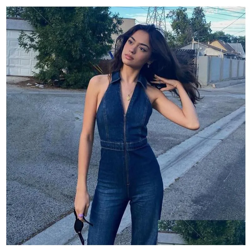 Women`s Jumpsuits Weird Cotton Elegant Denim Jumpsuit Women Sleeveless Zipper Fashion Hipster Casual High Street Wide Legs