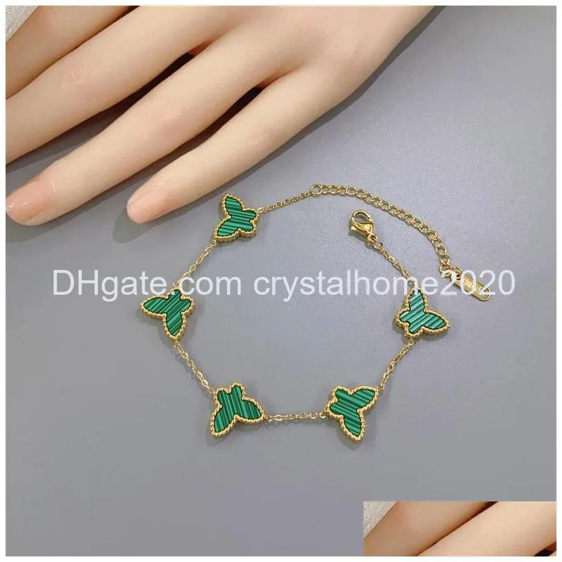 Charm Bracelets Fashion Design Double Side Clover Bracelet 18K Gold Stainless Steel Jewelry For Gift Drop Delivery Otc18