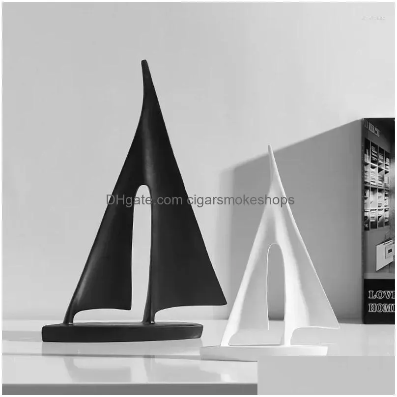 Decorative Objects & Figurines Sailboat Statue For Home Decor Nordic Abstract Scpture Resin Sailing Boat Figure Modern Decoration Drop Dhhiv