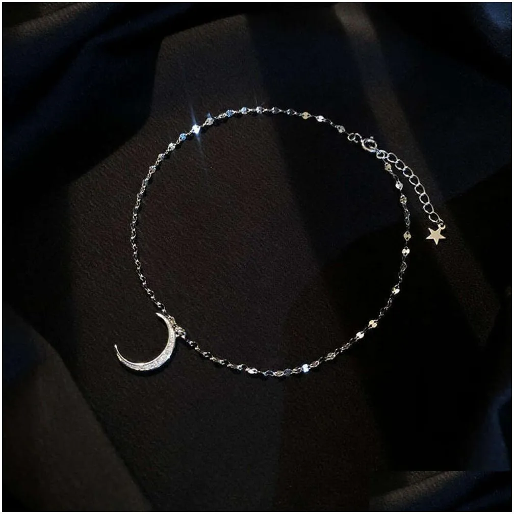 Romantic Moon Anklet for Women Simple Sexy Personality Student Style  Green Diamond Design