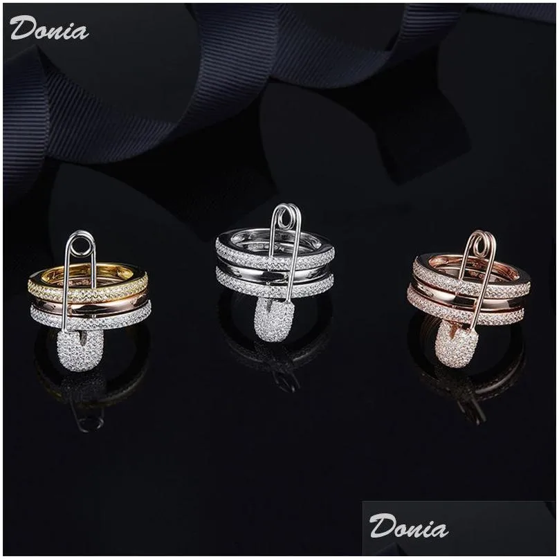 Band Rings Donia Jewelry Luxury Ring Exaggerated Three-Ring Copper Inlaid Fl Of Zircons European And American Creative Designer Gift Dh7Bp